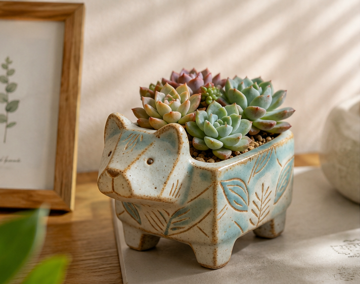 ๐ถ Handcrafted Dog-Shaped Ceramic Succulent Pot