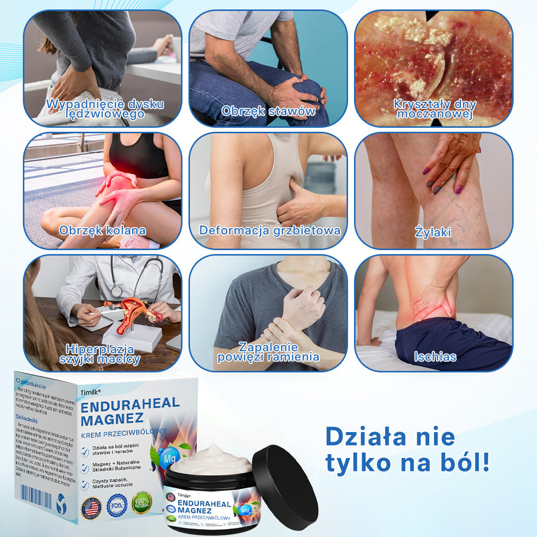 Timilk® EnduraHeal magnezowy krem przeciwbólowy (na zapalenie stawów, neuropatie, reumatyzm, urazy sportowe i nie tylko)