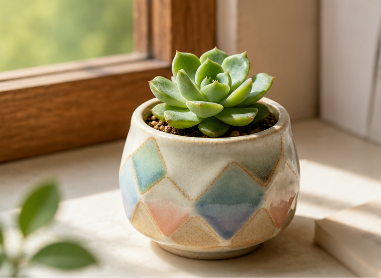 🔷 Pastel Argyle Ceramic Succulent Pot