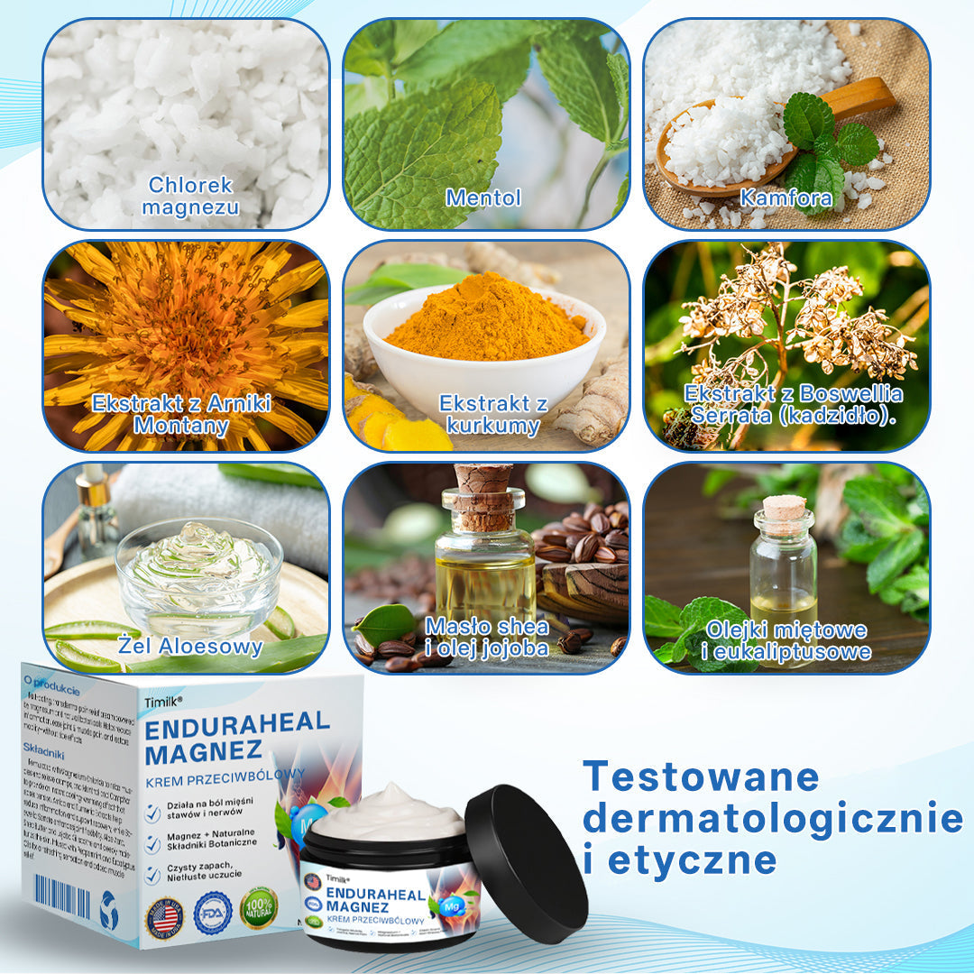 Timilk® EnduraHeal magnezowy krem przeciwbólowy (na zapalenie stawów, neuropatie, reumatyzm, urazy sportowe i nie tylko)