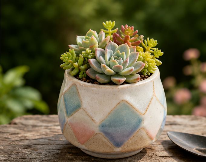 🔷 Pastel Argyle Ceramic Succulent Pot