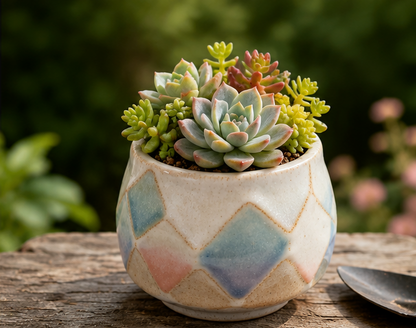 🔷 Pastel Argyle Ceramic Succulent Pot