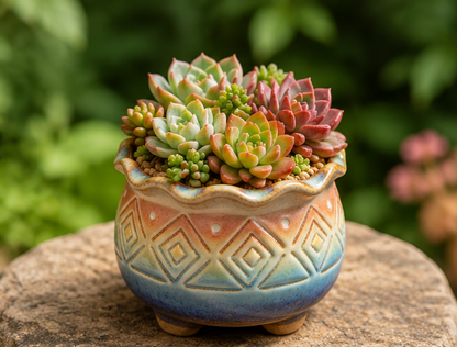 🌅 Sunset Gradient Geometric Ceramic Succulent Pot