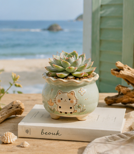 🐱 Kawaii Cat Ceramic Succulent Pot